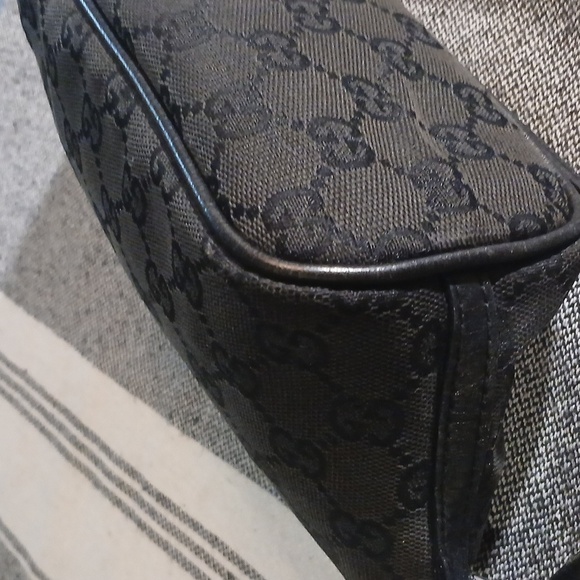 Authentic Gucci Vintage Hand Bag Pouch Purse GG Canvas Leather Black - Picture 8 of 16